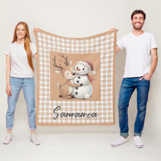Couverture Polaire Tartan plaid renne bonhomme de neige beige nom