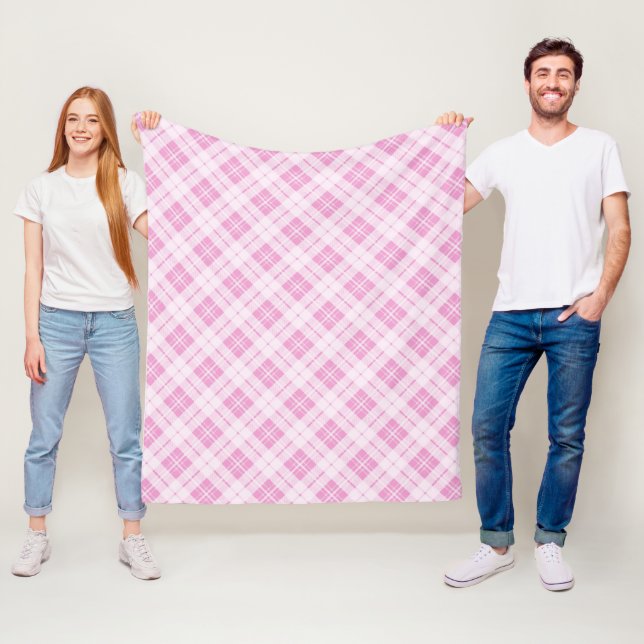 Couverture Polaire Tartan rose clair vacances de Noël motif (En situation)