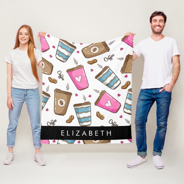 Couverture Polaire Tasses À Café, Haricots À Café, Coeurs, Votre Nom (En situation)