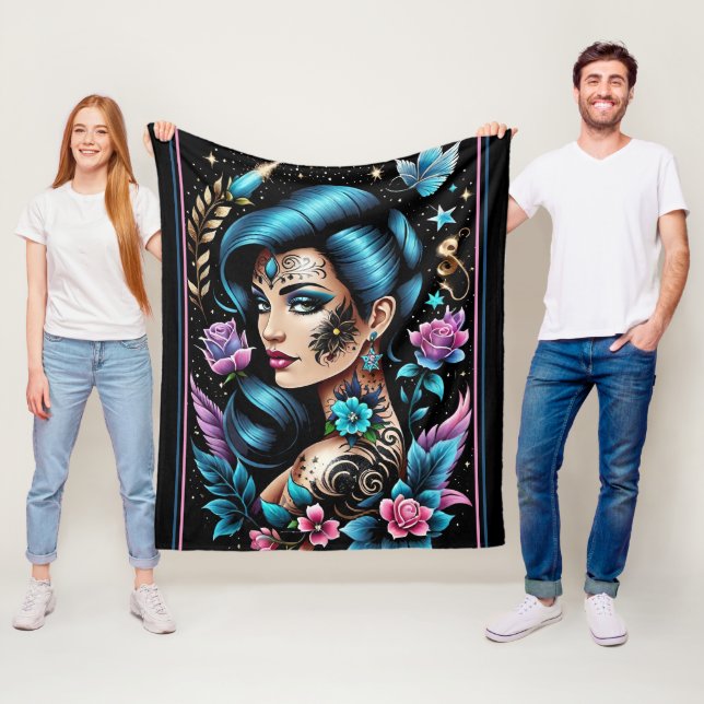 Couverture Polaire Tatouages Et Roses (En situation)