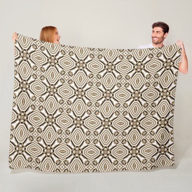 Couverture Polaire Taupe beige Brown Black White Bohemian Tribe Art (En situation)