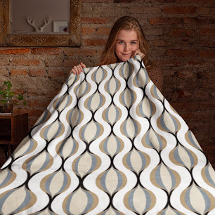 Couverture Polaire Taupe Beige Tan Gris Blanc Noir Vagues d'oignon