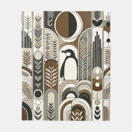 Couverture Polaire Taupe Mocha Arcs Abstraits de grains Motif Penguin