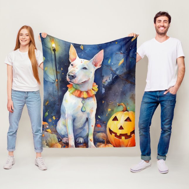 Couverture Polaire Taureau d'Halloween avec la peur Citrouille (En situation)