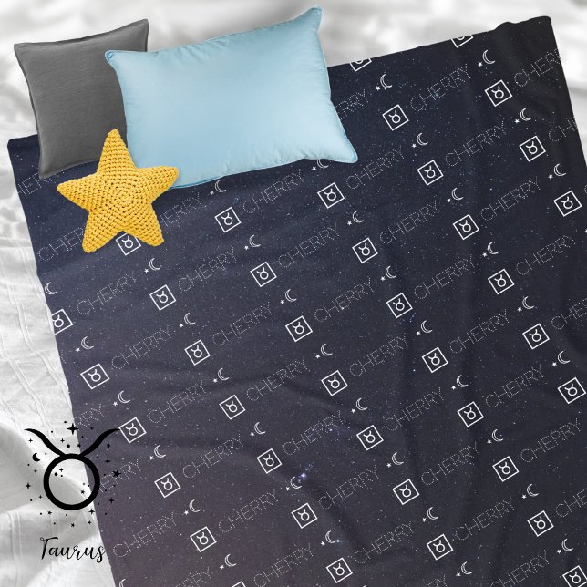 Couverture Polaire Taurus Zodiac Nom du signe Constellation Astrologi (Taurus Zodiac Sign Symbol Personalized Repeating Name Seamless Pattern Stars Night Sky Moon   
)