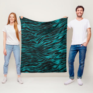 Couverture Polaire Teal & Black Ombre Glam Glitter Rayures de Tigre