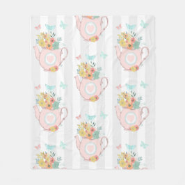 Couverture Polaire Teapot rose avec Fleurs et Papillons Motif