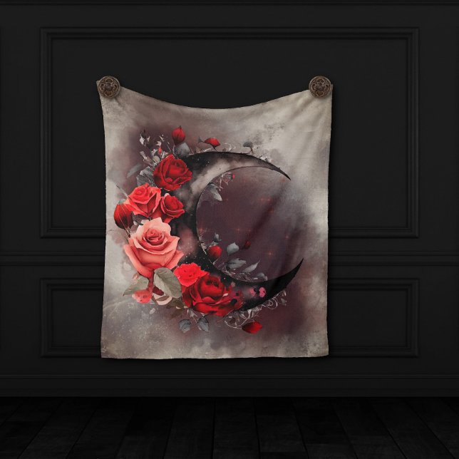Couverture Polaire Técherie | Lune de croissant avec des roses rouges (Créateur téléchargé)
