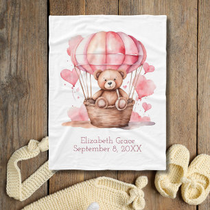 Couverture Polaire Teddy Bear Hot Air Balloon Rose Girl Cadeau Baby