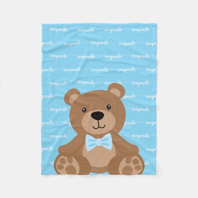 Couverture Polaire Teddy Bear Personnalisé Nom bleu Garçon (Devant)