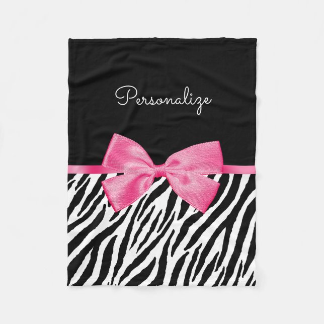 Couverture Polaire Tendance Zebra Imprimer Chic Hot Pink Bow et nom (Devant)