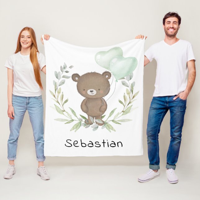 Couverture Polaire Tendy Bear Teddy Neutral Greenery Baby Nursery (En situation)