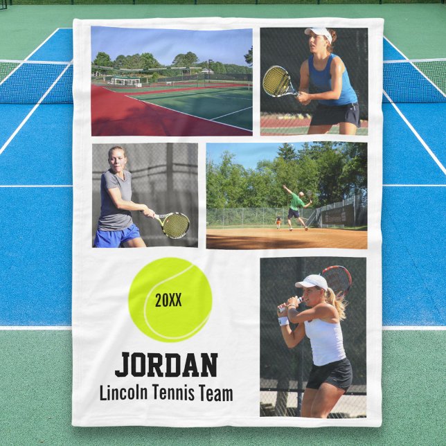 Couverture Polaire Tennis personnalisé 5 Photo Collage Nom Année (Créateur téléchargé)
