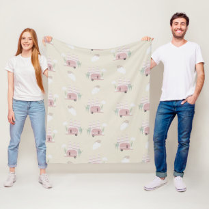 Couverture Polaire Tente rose motif terreux
