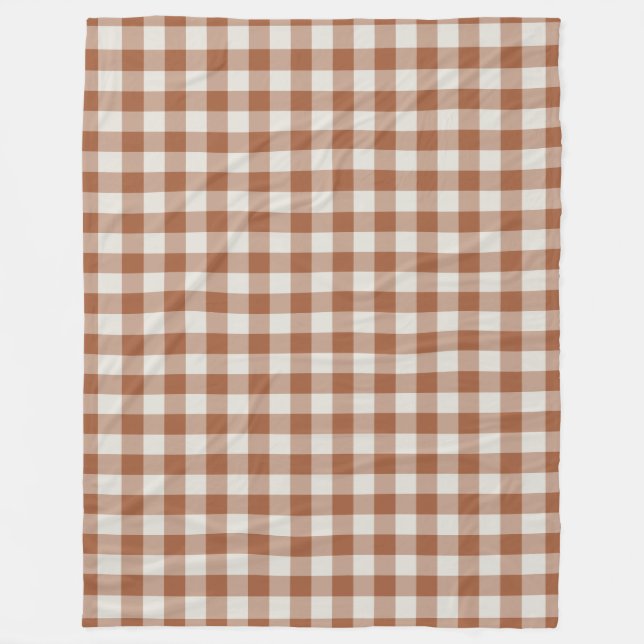 Couverture Polaire Terracotta En vichy Vérifier Motif Fleece Blanche (Devant)