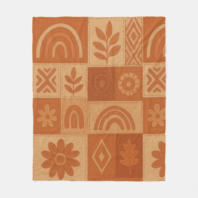 Couverture Polaire Terracotta Patchwork Quilt Rustic Farmhouse Floral (Devant)
