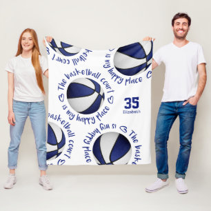 Couverture Polaire terrain de basket bleu blanc mon heureux sport