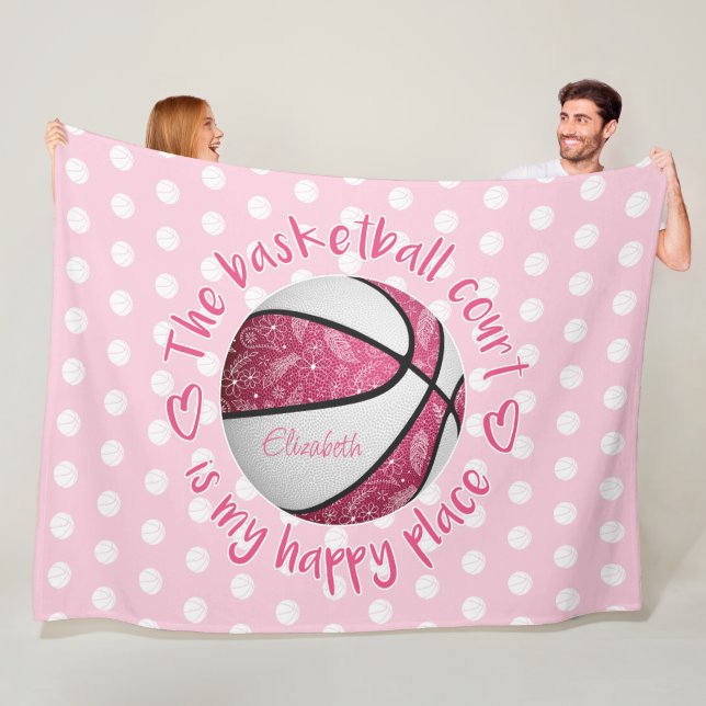 Couverture Polaire terrain de basketball rose floral paisley (En situation)