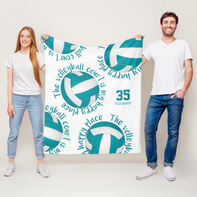 Couverture Polaire terrain de volley-ball gai endroit gris turquoise (En situation)