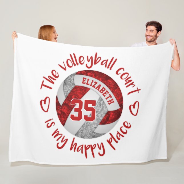 Couverture Polaire terrain de volley-ball gris rouge endroit heureux  (En situation)