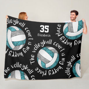 Couverture Polaire terrain de volley-ball gris turquoise typographie