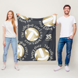 Couverture Polaire terrain de volley-ball heureux endroit muet or cha