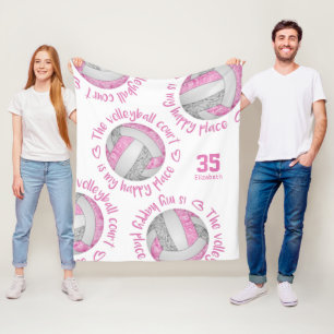 Couverture Polaire terrain de volley-ball rose gris heureux lieu typo