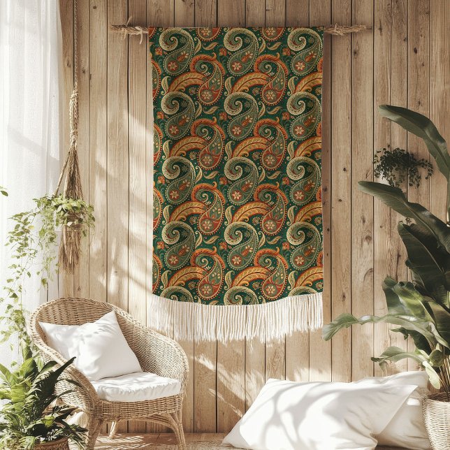 Couverture Polaire Terre Boho Paisley Swirl Terracotta Vert foncé (Earthy Boho Paisley Swirl Terracotta Dark Green Fleece Blanket)