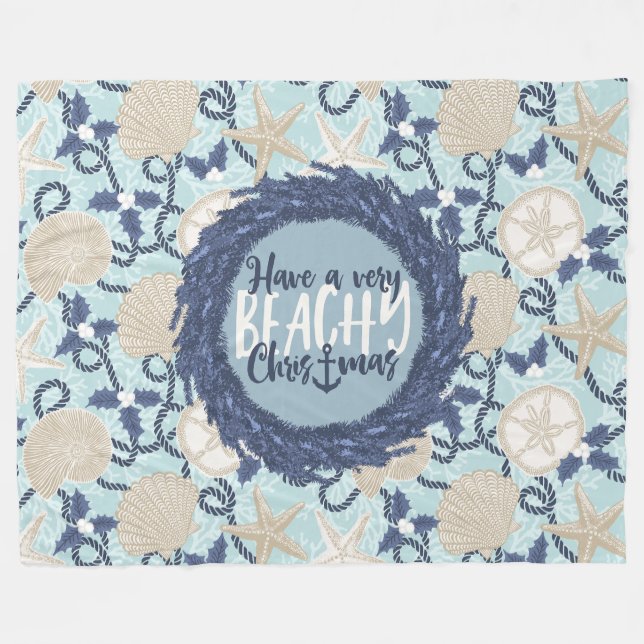 Couverture Polaire Terre côtière de Noël Tropical Sea Shell Wreath -  (Devant (Horizontal))