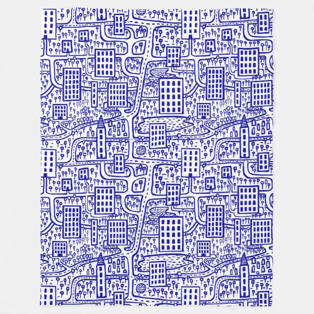 Couverture Polaire Terre des Tours - Bleu de marine sur blanc (Devant)