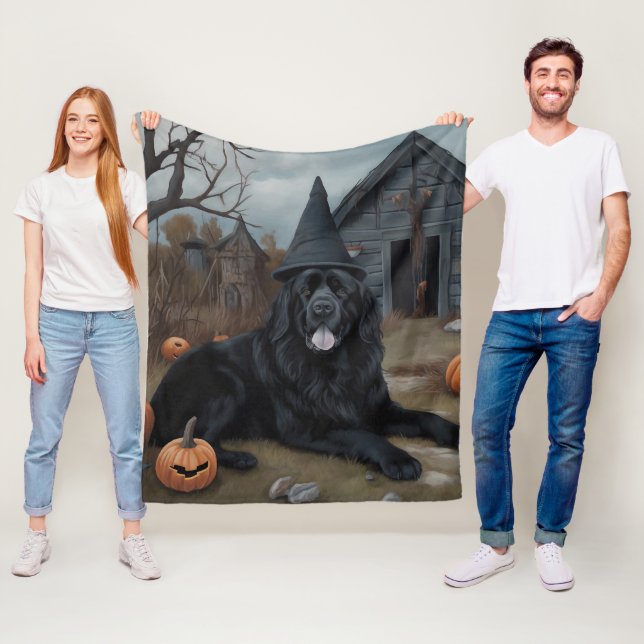 Couverture Polaire Terre-Neuve Citrouille Halloween effroi (En situation)
