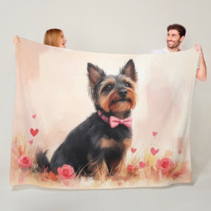 Couverture Polaire Terrier Australien avec des Roses - Saint-Valentin