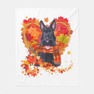Couverture Polaire Terrier Écossais Avec Coeur Fait De Feuilles D'Aut