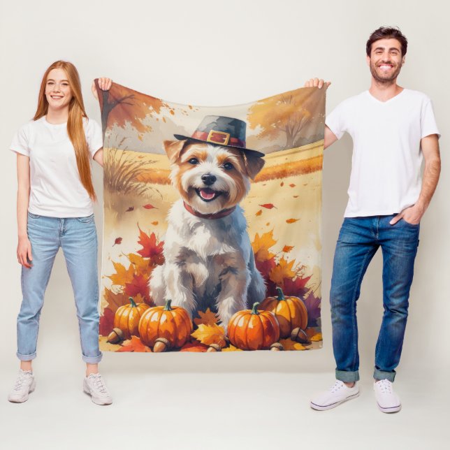 Couverture Polaire Terrier Tibétain À L'Automne Laisse L'Art Thanksgi (En situation)