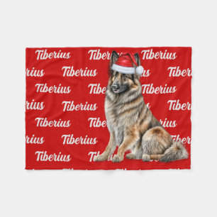 Couverture Polaire Tervuren belge sur rouge avec nom Chien de Noël