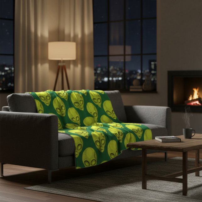 Couverture Polaire Tête d'Alien Vert (Créateur téléchargé)