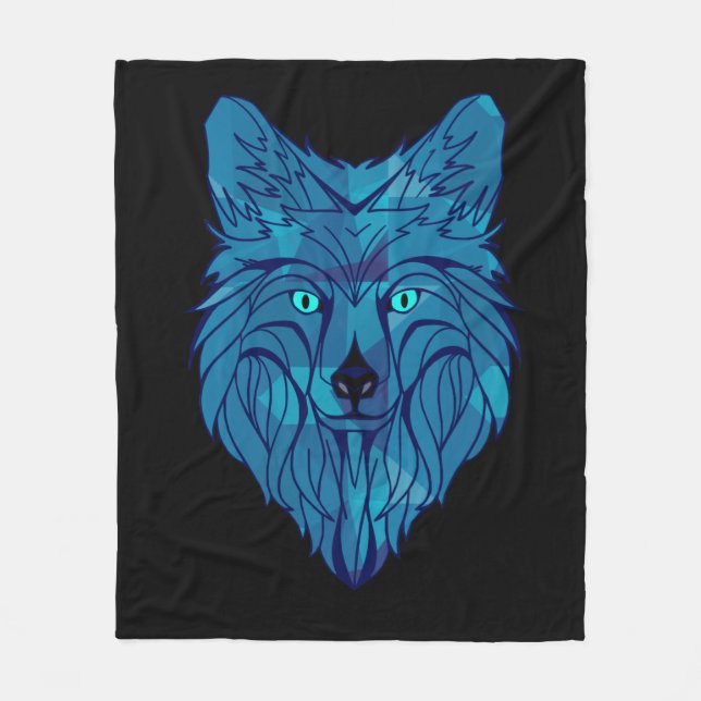 Couverture Polaire Tête de loup bleu Poly (Devant)