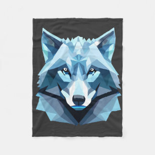 Couverture Polaire Tête de loup géométrique bleue