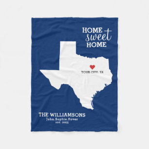 Couverture Polaire Texas State Map Personnalisé Noms, Ville, Date, Co