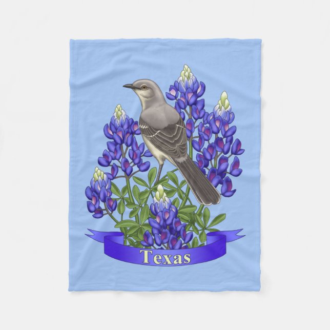 Couverture Polaire Texas State Mockingbird & Bluebonnet Flower (Devant)