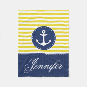 Couverture Polaire Texte bleu jaune nautique confortable de coutume