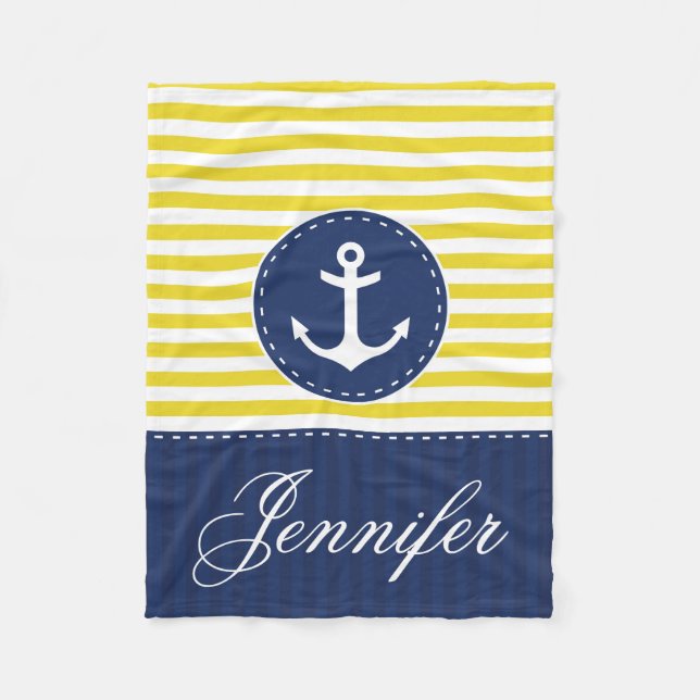 Couverture Polaire Texte bleu jaune nautique confortable de coutume (Devant)