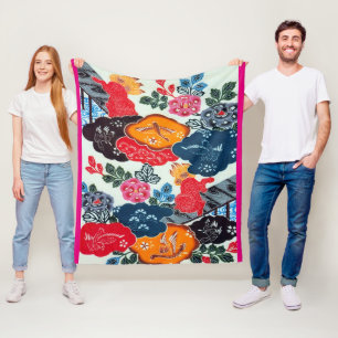 Couverture Polaire Textile japonais vintage de kimono (Bingata)