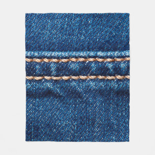 Couverture Polaire Texture de denim bleu avec couture, Jeans