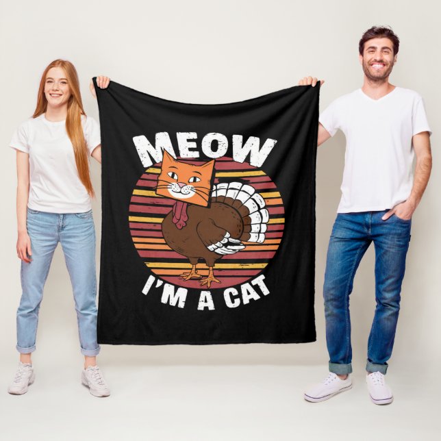 Couverture Polaire Thanksgiving Drôle Turquie Fake Cat Retro (En situation)