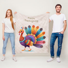 Couverture Polaire Thanksgiving Lumineuses Plumes Turquie Blanche en 
