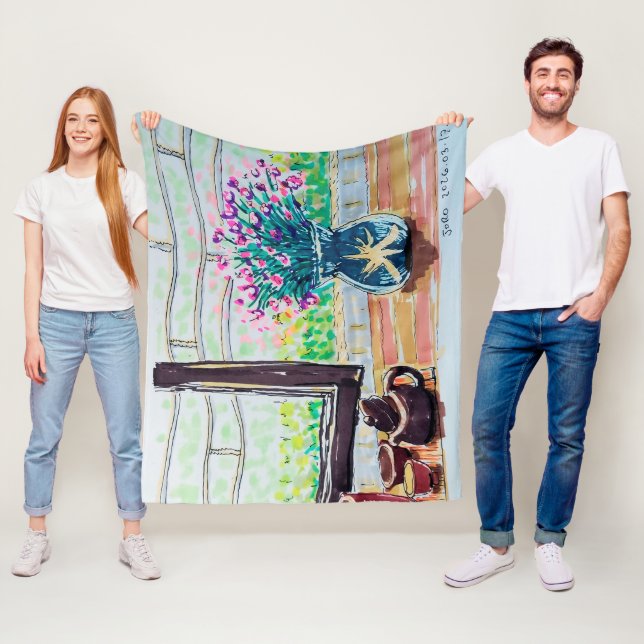 Couverture Polaire Thé et fleurs de la fenêtre (En situation)