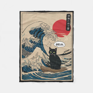 Couverture Polaire The Great Wave Kanagawa Funny Japanese Surfing Cat