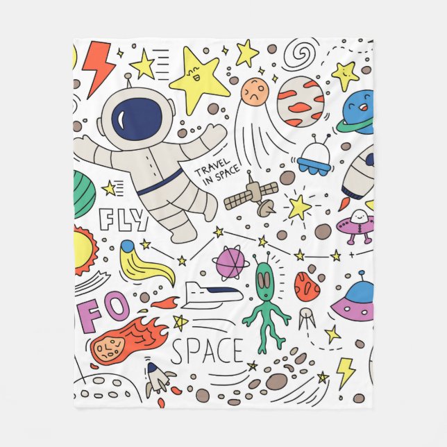 Couverture Polaire Thème Espace dans l'illustration style doodé (Devant)