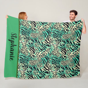 Couverture Polaire Tiger et zèbre imprimé vert et poster de animal br